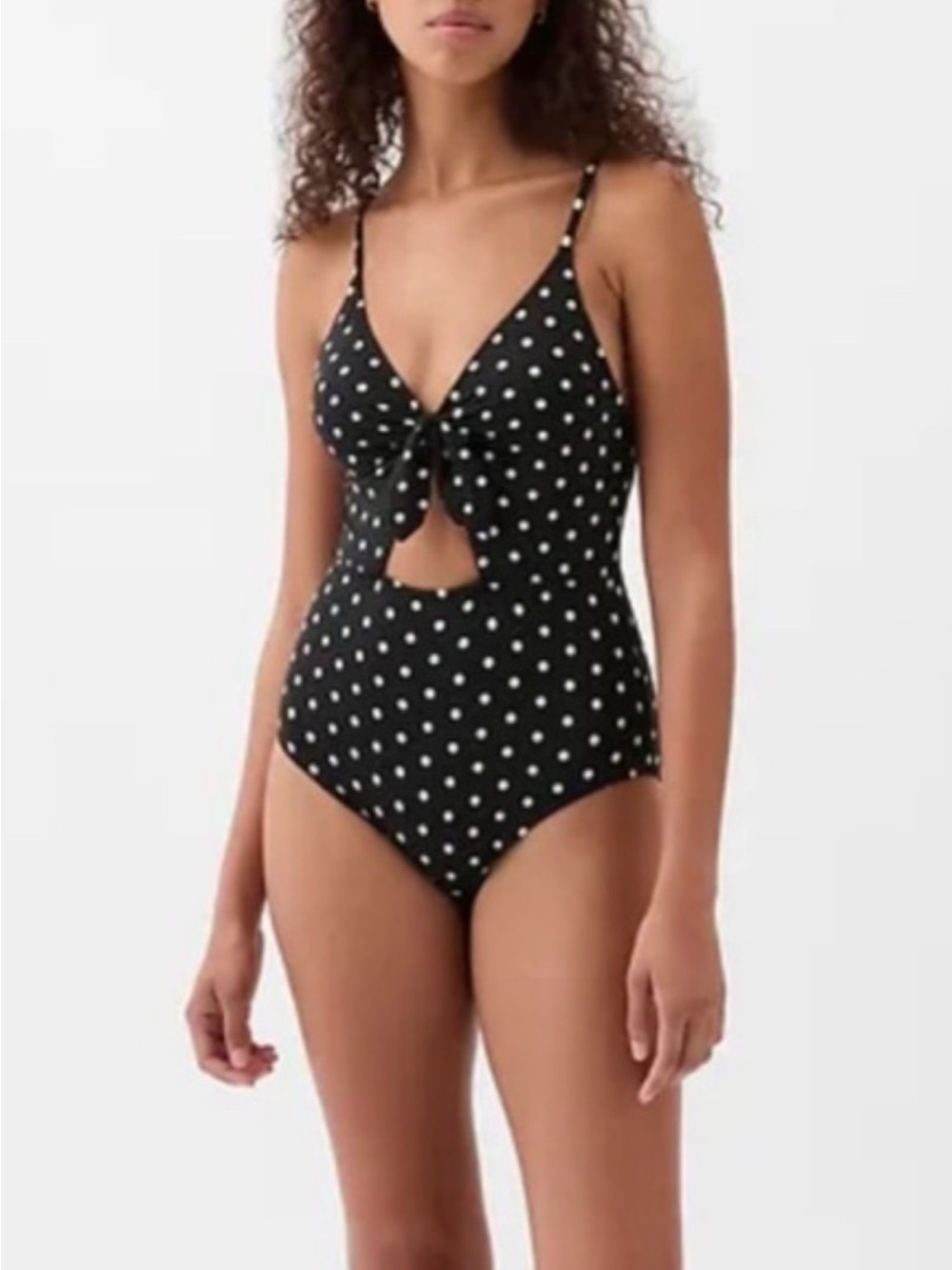 New GAP Swimsuit Black Polka Dot One-Piece Bunny Tie Front, Size Medium, NWT